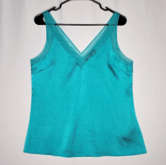 Ted Baker London Tank Top Womens 3 Turquoise Blue-Green Vneck Chiffon Satin - Picture 2 of 7